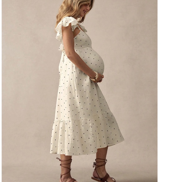 Maternity Polka Dot Back tie Ruffle Hem Dress - Picture 4 of 11